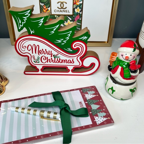 Festive Gift Set: Gold Tree Soap Ceramic Snowman Merry Christmas Sign Note Pad - Picture 3 of 4